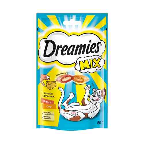 Лакомство Dreamies Mix для взрослых кошек с лососем и сыром 60 г