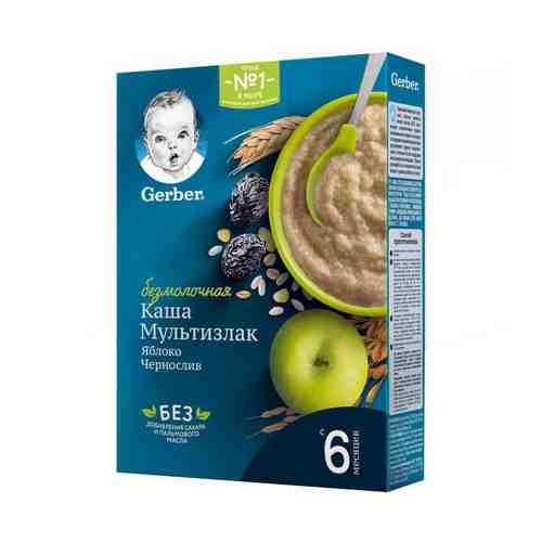 Каша детская Gerber мультизлаковая безмолочная с яблоком и черносливом с 6 месяцев 180 г