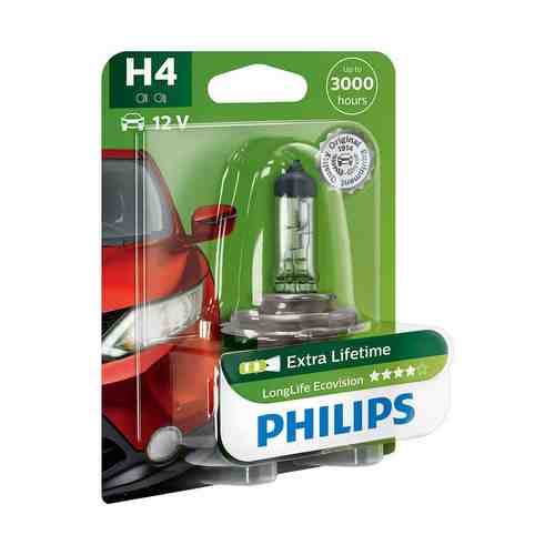 Лампы автомобильные Philips LongLife EcoVision H4 12В 60/55Вт головное освещение 12342LLECOB1