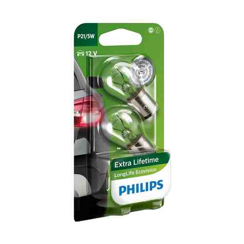 Лампы автомобильные Philips LongLife EcoVision P21/5W 12В 5Вт стандартные для салона и сигнальные 12499LLECOB2