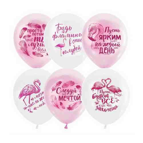 Набор воздушных шаров Latex Occidental Фламинго пожелания 5 шт