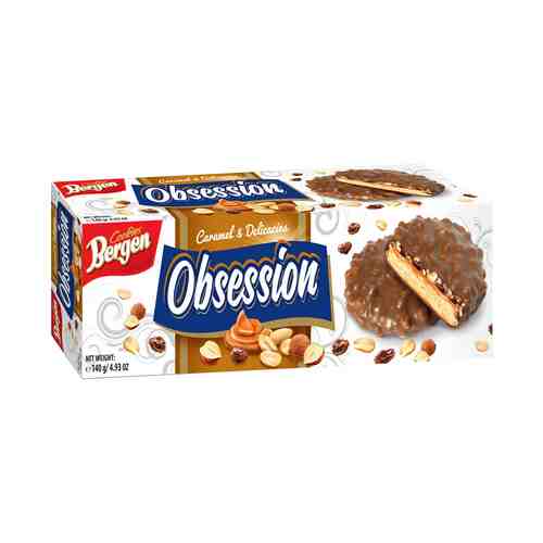 Печенье Cookies Bergen Obsession с карамелью-сушеными фруктами-орехами в молочном шоколаде 140 г
