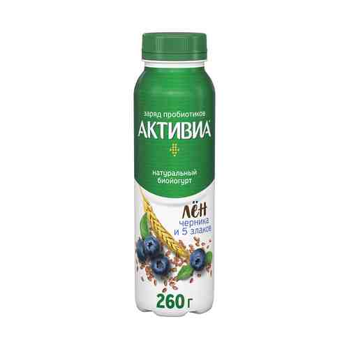 Питьевой йогурт Активиа черника-5 злаков-семена льна 2,1% БЗМЖ 290 г