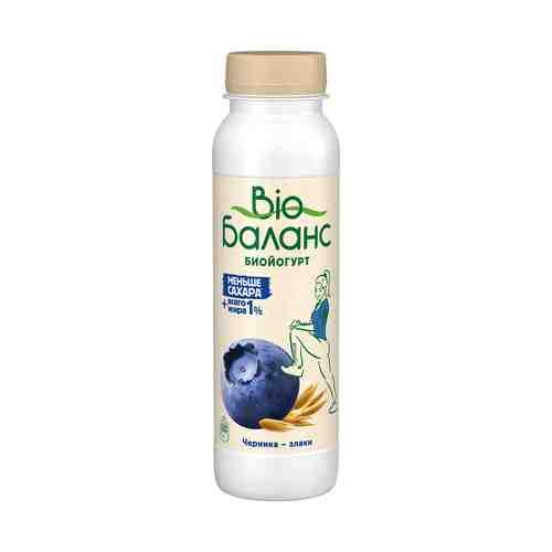 Питьевой йогурт Bio Баланс черника-злаки 1% БЗМЖ 270 г