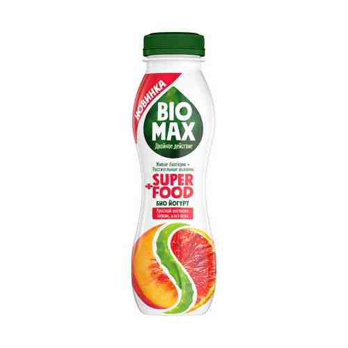 Питьевой йогурт Bio Max красный апельсин-персик-алоэ 1,5% БЗМЖ 270 г