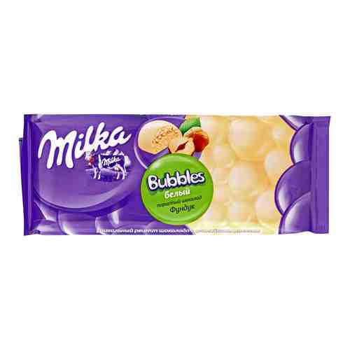 Плитка Milka Bubbles белый шоколад пористый c фундуком 79 г