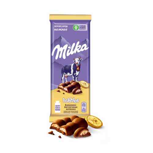 Плитка Milka Bubbles молочный пористый шоколад с бананово-йогуртовой начинкой 92 г