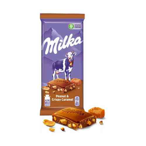 Плитка Milka молочный шоколад с арахисом и карамелью 90 г