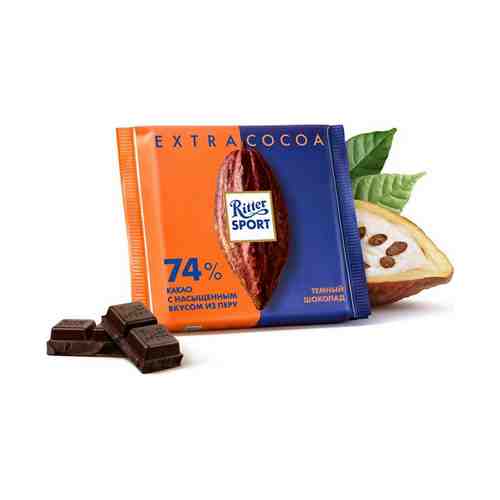 Плитка Ritter Sport темный шоколад с насыщенным вкусом из Перу 74% 100 г