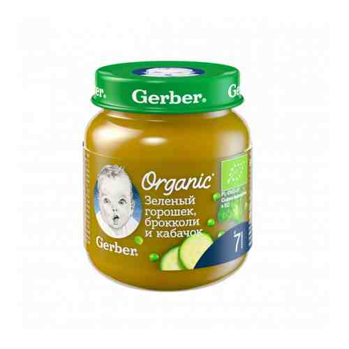 Пюре Gerber Organic овощное Зеленый горошек брокколи кабачок с 7 месяцев 125 г