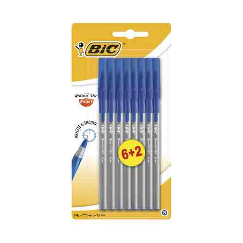 Ручки шариковые Bic Round Stic Exact синие 6 + 2 шт