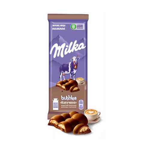 Шоколад Milka Bubbles молочный пористый с начинкой капучино 92 г