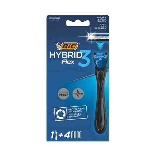 Станок для бритья Bic Flex 3 Hybrid 3 лезвия с 4 сменными кассетами