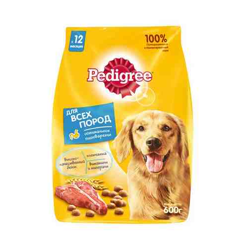 Сухой корм Pedigree для взрослых собак всех пород полнорационный с говядиной 600 г