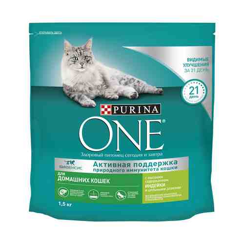 Сухой корм Purina One для домашних кошек с высоким содержанием индейки и цельными злаками 1,5 кг