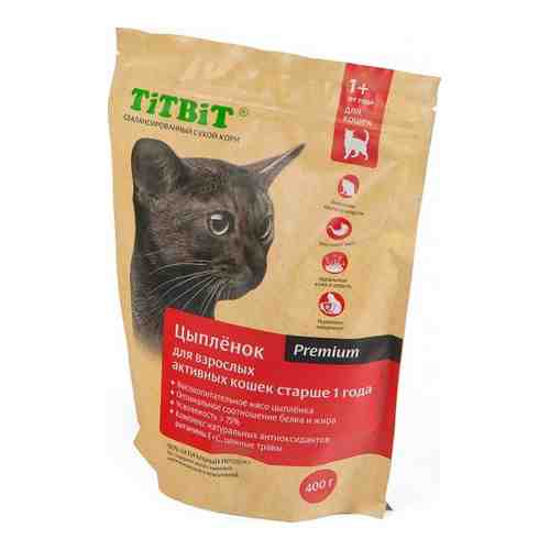 Сухой корм Titbit с мясом цыпленка для взрослых активных кошек 400 г