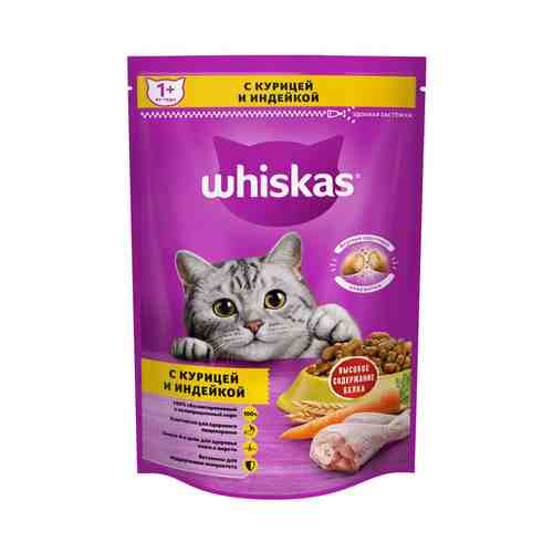 Сухой корм Whiskas Вкусные подушечки Аппетитное ассорти с нежным паштетом с курицей и индейкой для взрослых кошек 350 г