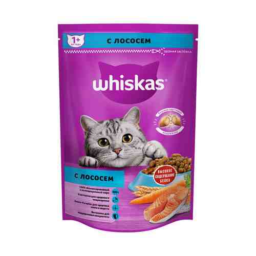 Сухой корм Whiskas Вкусные подушечки с нежным паштетом Аппетитный обед с лососем для взрослых кошек 350 г