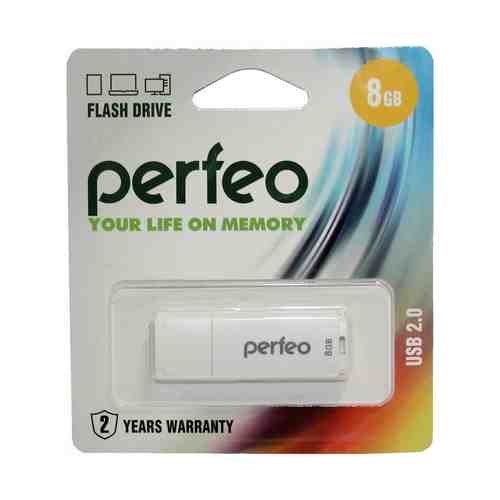 USB-флешка Perfeo C04 8 Гб белая 53,8 х 18 х 9,3 мм