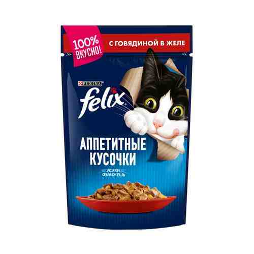 Влажный корм Felix Аппетитные кусочки для взрослых кошек с говядиной в желе 85 г