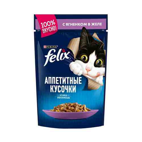 Влажный корм Felix Аппетитные кусочки для взрослых кошек с ягненком в желе 85 г