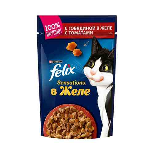 Влажный корм Felix Sensations для взрослых кошек с говядиной и томатами в желе 85 г