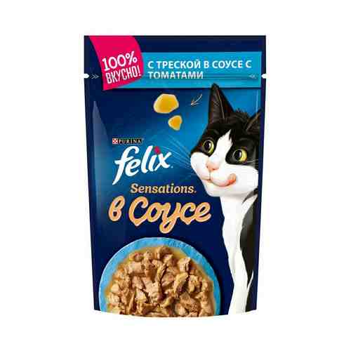 Влажный корм Felix Sensations для взрослых кошек с треской в соусе с томатами 85 г