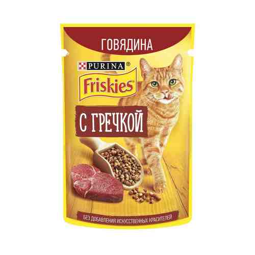 Влажный корм Friskies для взрослых кошек с говядиной и гречкой в подливе 75 г