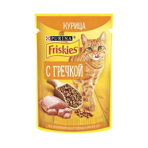 Влажный корм Friskies для взрослых кошек с курицей и гречкой в подливе 75 г