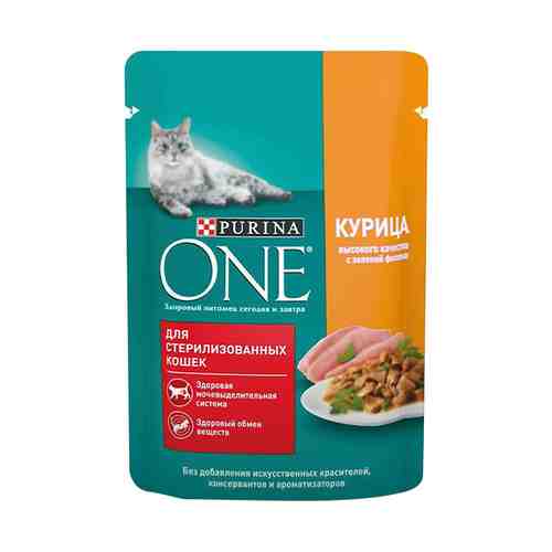 Влажный корм Purina One для стерилизованных кошек с курицей и зеленой фасолью 75 г