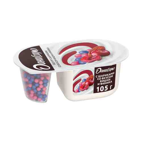 Йогурт Даниссимо фантазия с хрустящими шариками со вкусом вишни и финика в белой шоколадной глазури 6,9% 105 г
