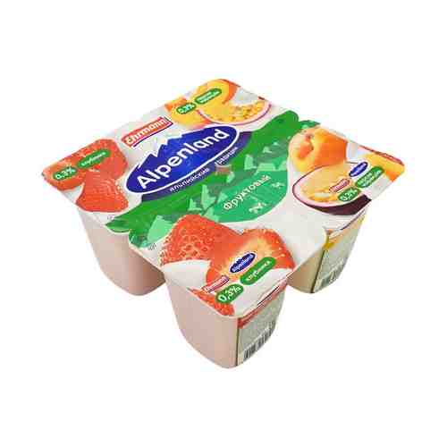 Йогуртный продукт Alpenland клубника персик-маракуйя 0,3% БЗМЖ 95 г